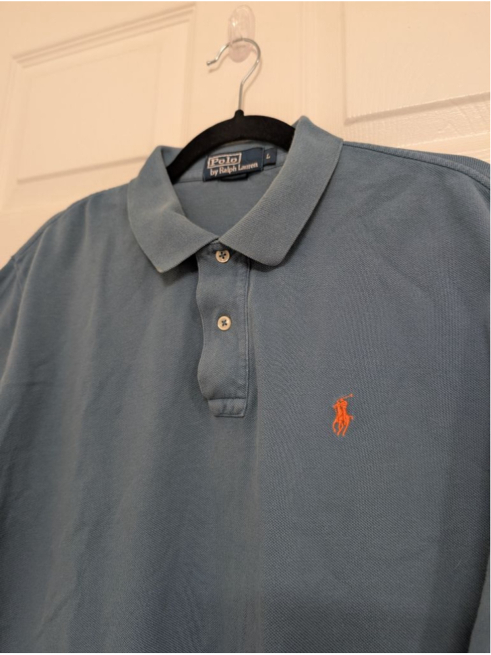 Men's Polo by Ralph Lauren Blue Polo Shirt L with Orange Pony Logo